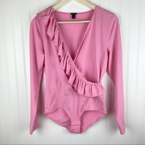 J. Crew Pink Ruffle Bodysuit Style H3685 Medium - Picture 2 of 10